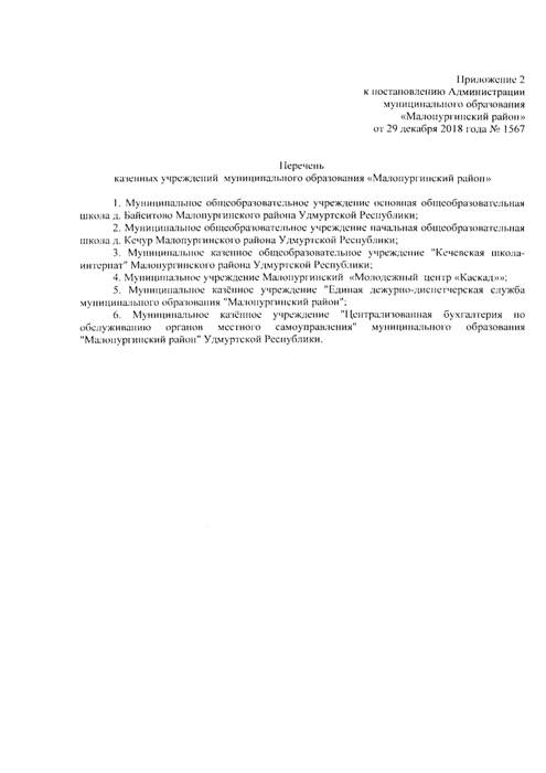 Об утверждении перечня бюджетных, казенных и автономных учреждений муниципального образования "Малопургинский район"